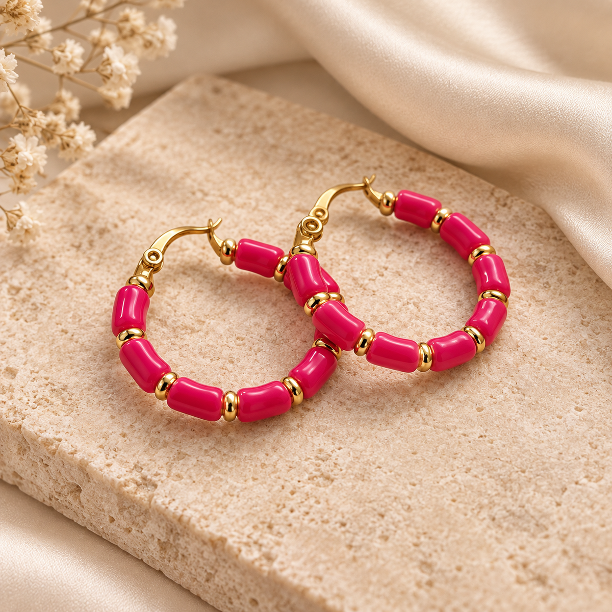 Fuchsia Pop Gold Halka Küpe
