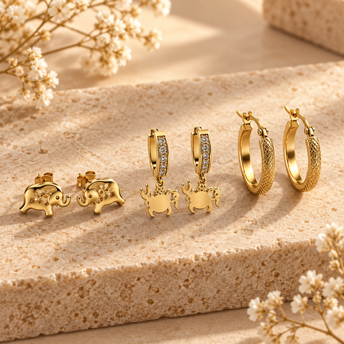 Golden Elephant 3’lü Gold Küpe Seti