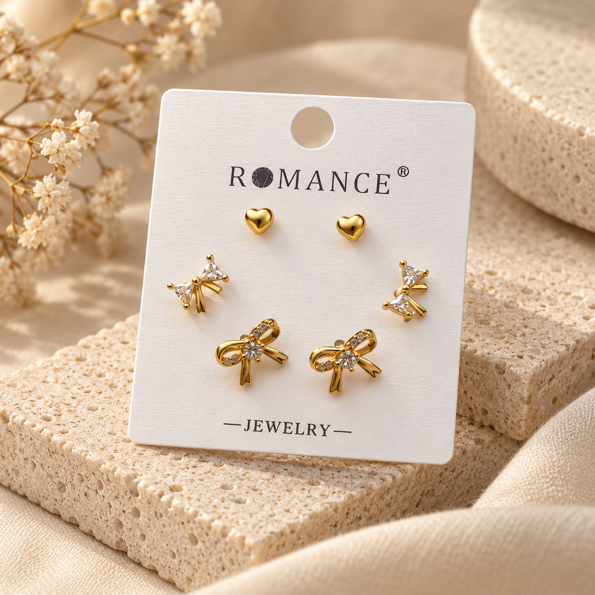 Love Bow 3’lü Gold Küpe Seti