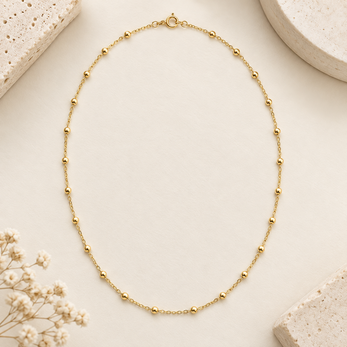 Gold Boncuk Detaylı Minimal Kolye