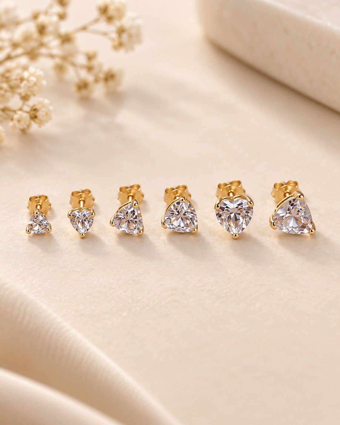 Kalp & Tektaş Küpe Seti – 6’lı Gold