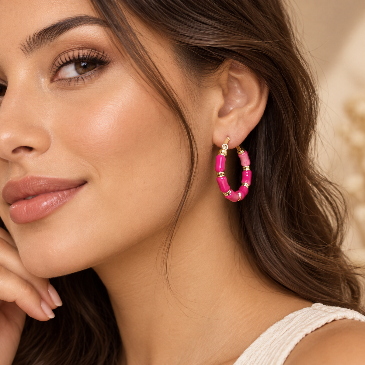 Fuchsia Pop Gold Halka Küpe