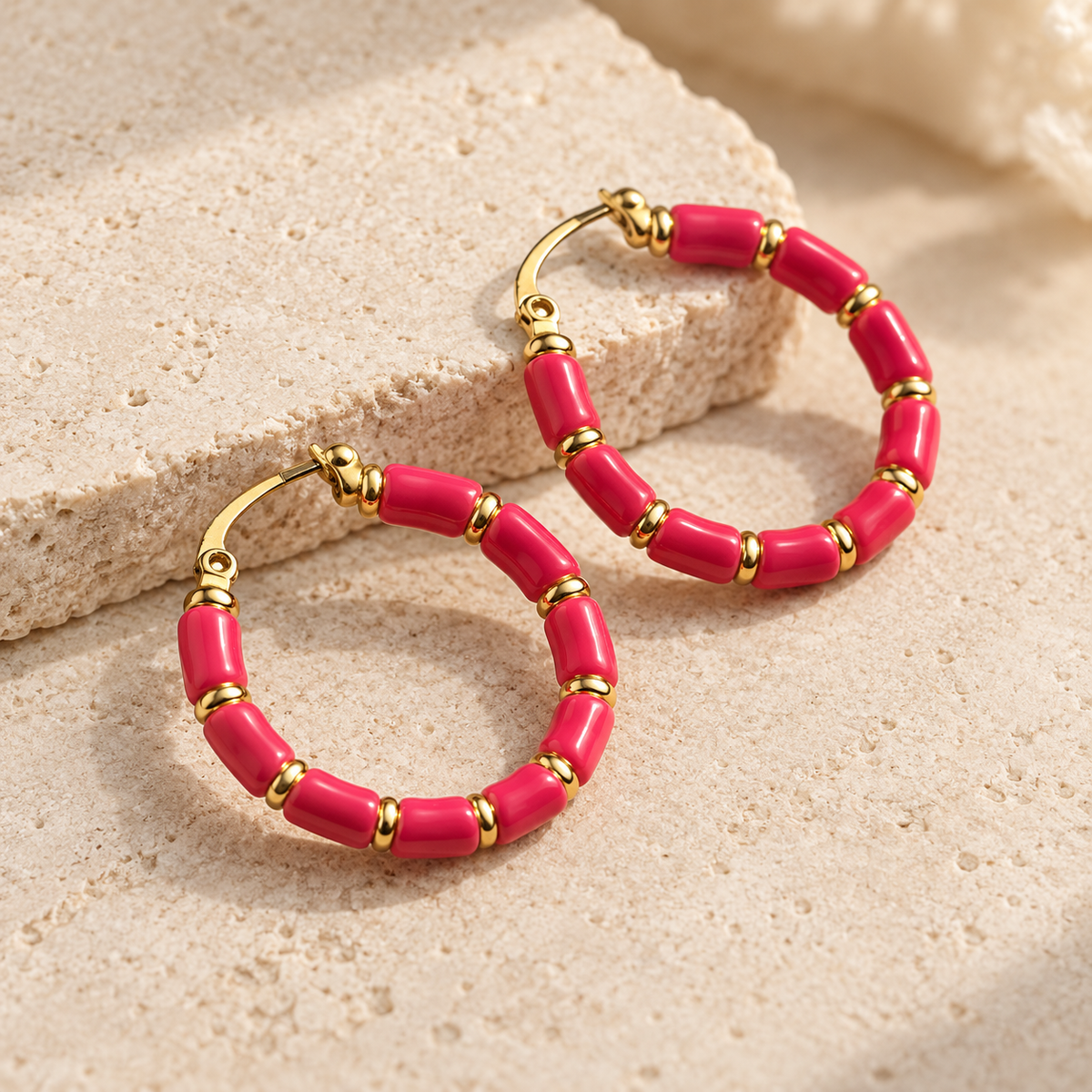 Fuchsia Pop Gold Halka Küpe