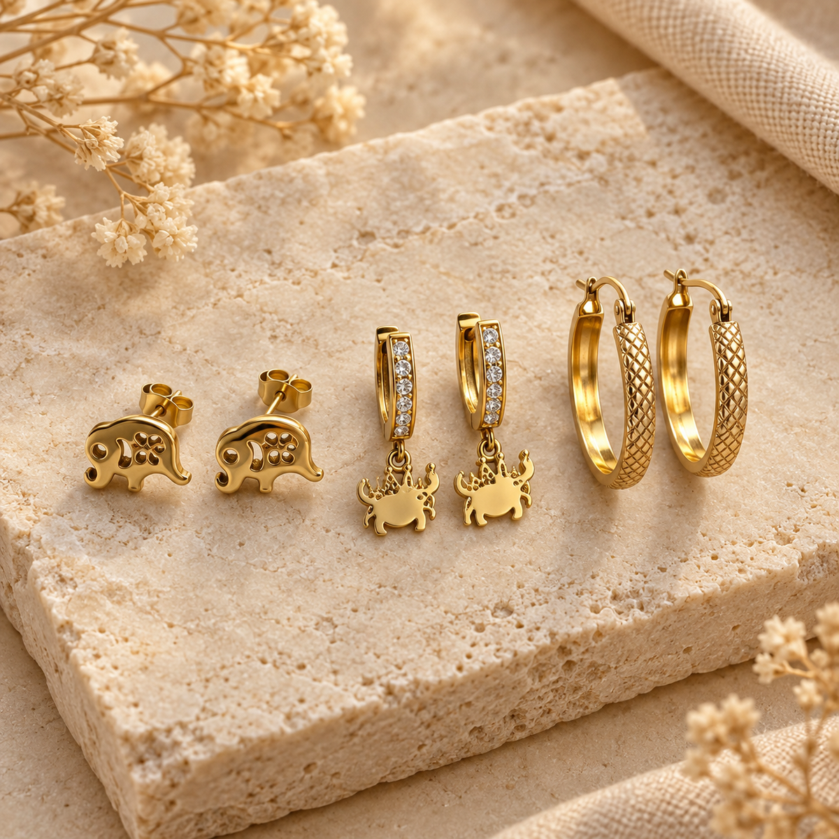 Golden Elephant 3’lü Gold Küpe Seti