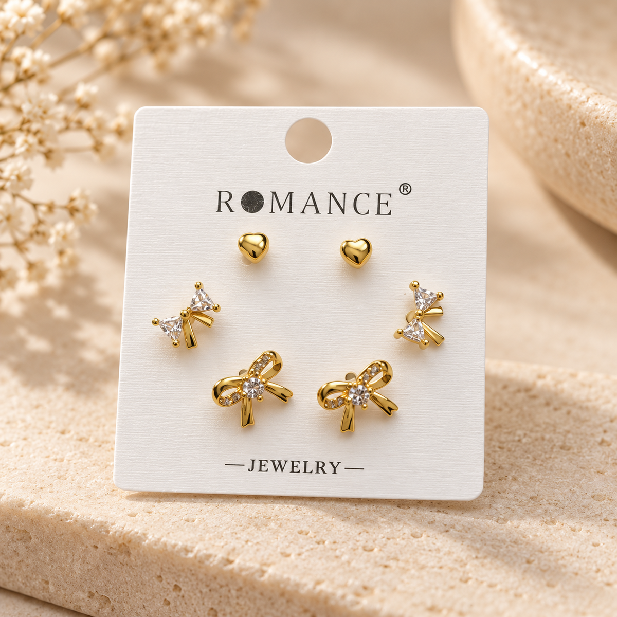 Love Bow 3’lü Gold Küpe Seti