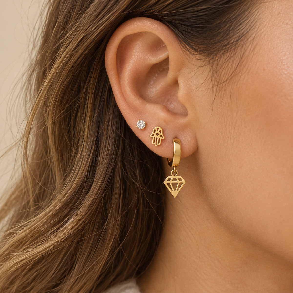 Lucky Charm 3’lü Gold Küpe Seti
