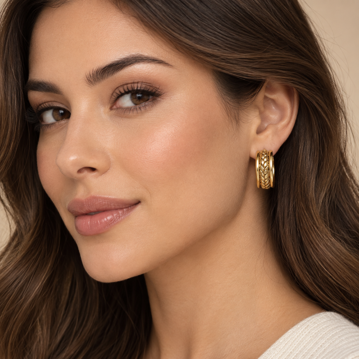 Aurelia Örgü Dokulu Gold Halka Küpe