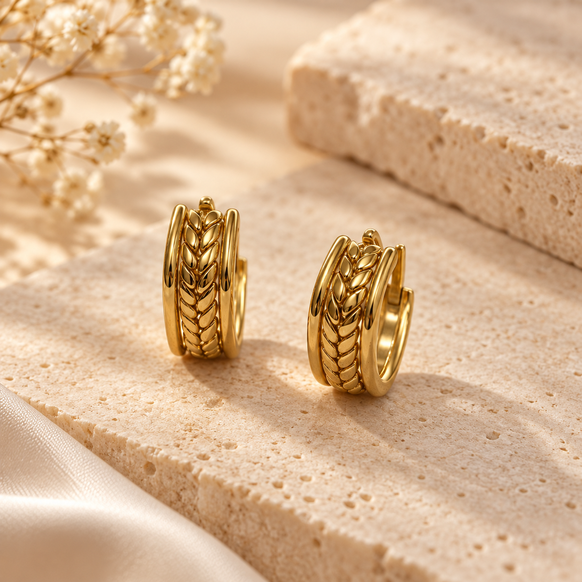 Aurelia Örgü Dokulu Gold Halka Küpe
