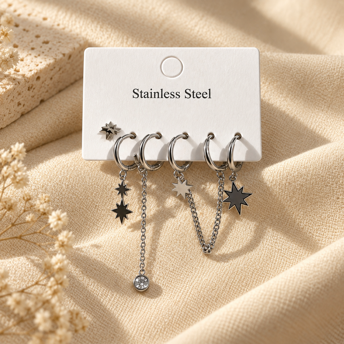 Nova Chain Silver 5’li Yıldız Küpe Seti