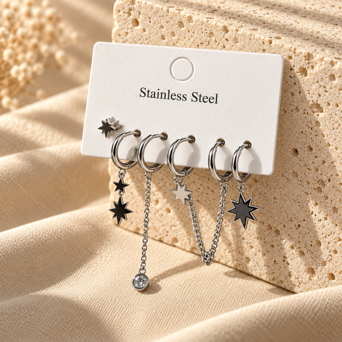 Nova Chain Silver 5’li Yıldız Küpe Seti