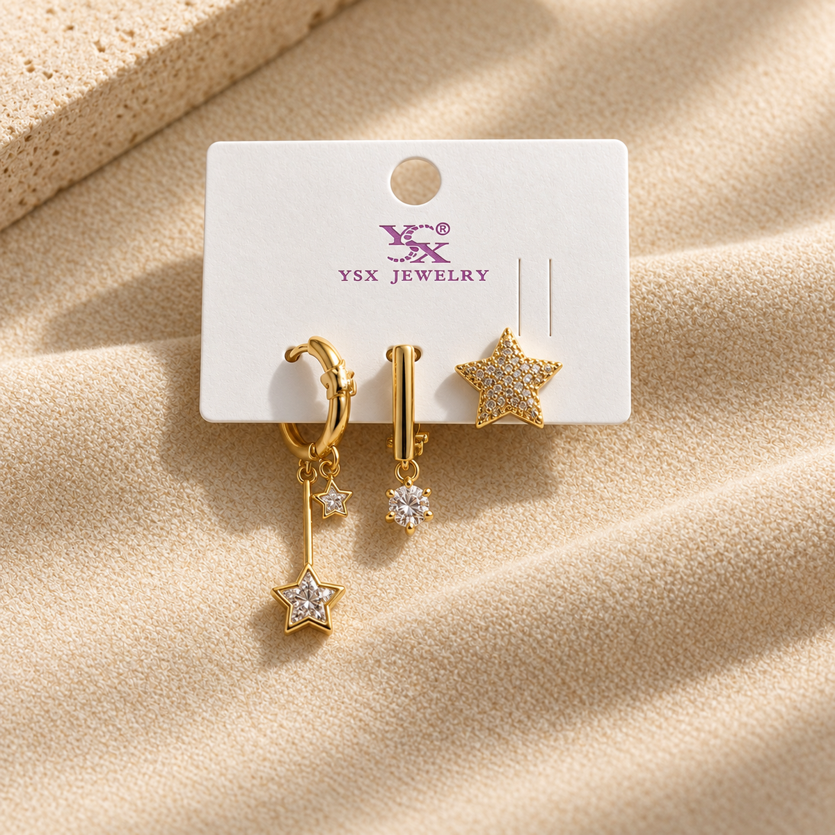 Stella Gold 3’lü Yıldız Küpe Seti