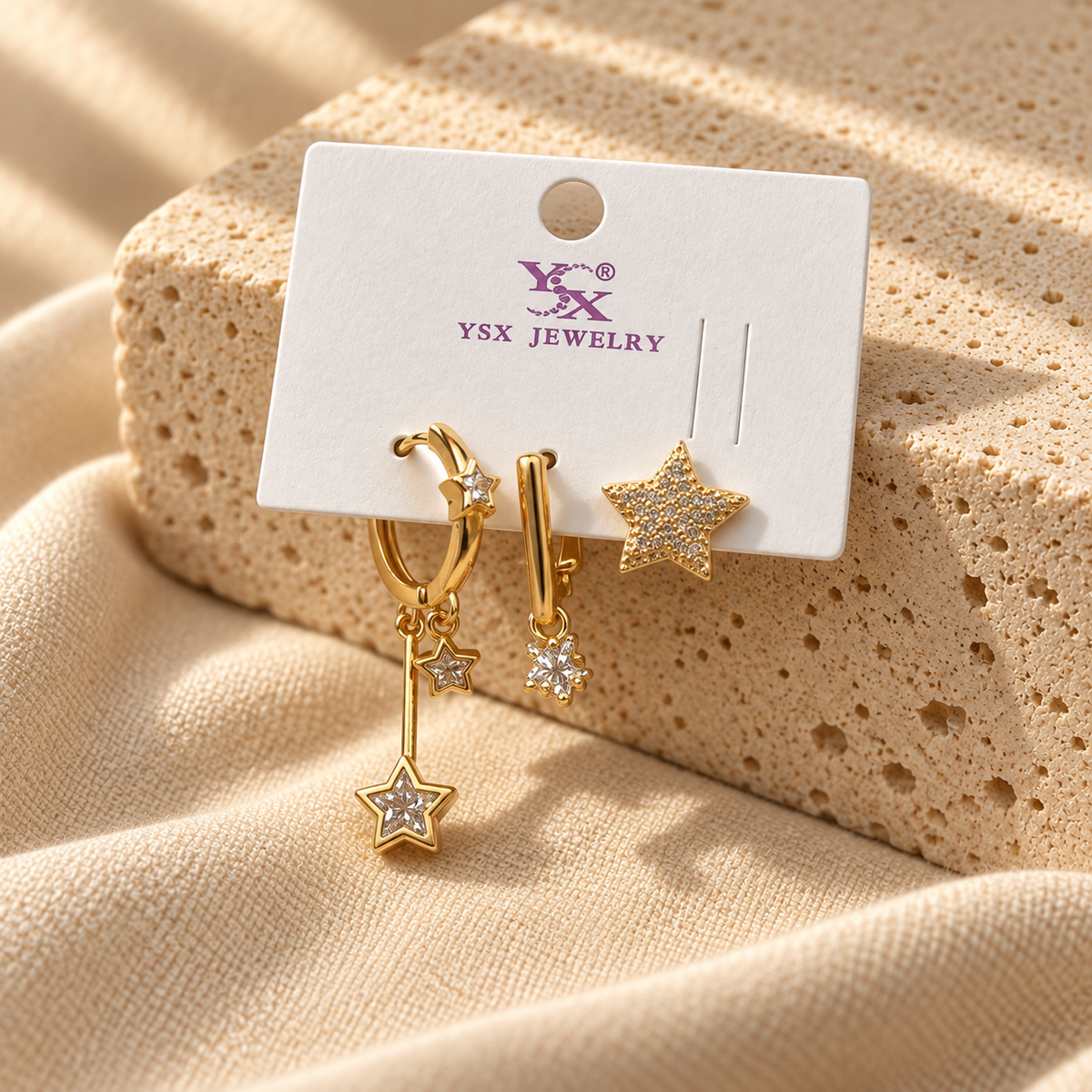 Stella Gold 3’lü Yıldız Küpe Seti