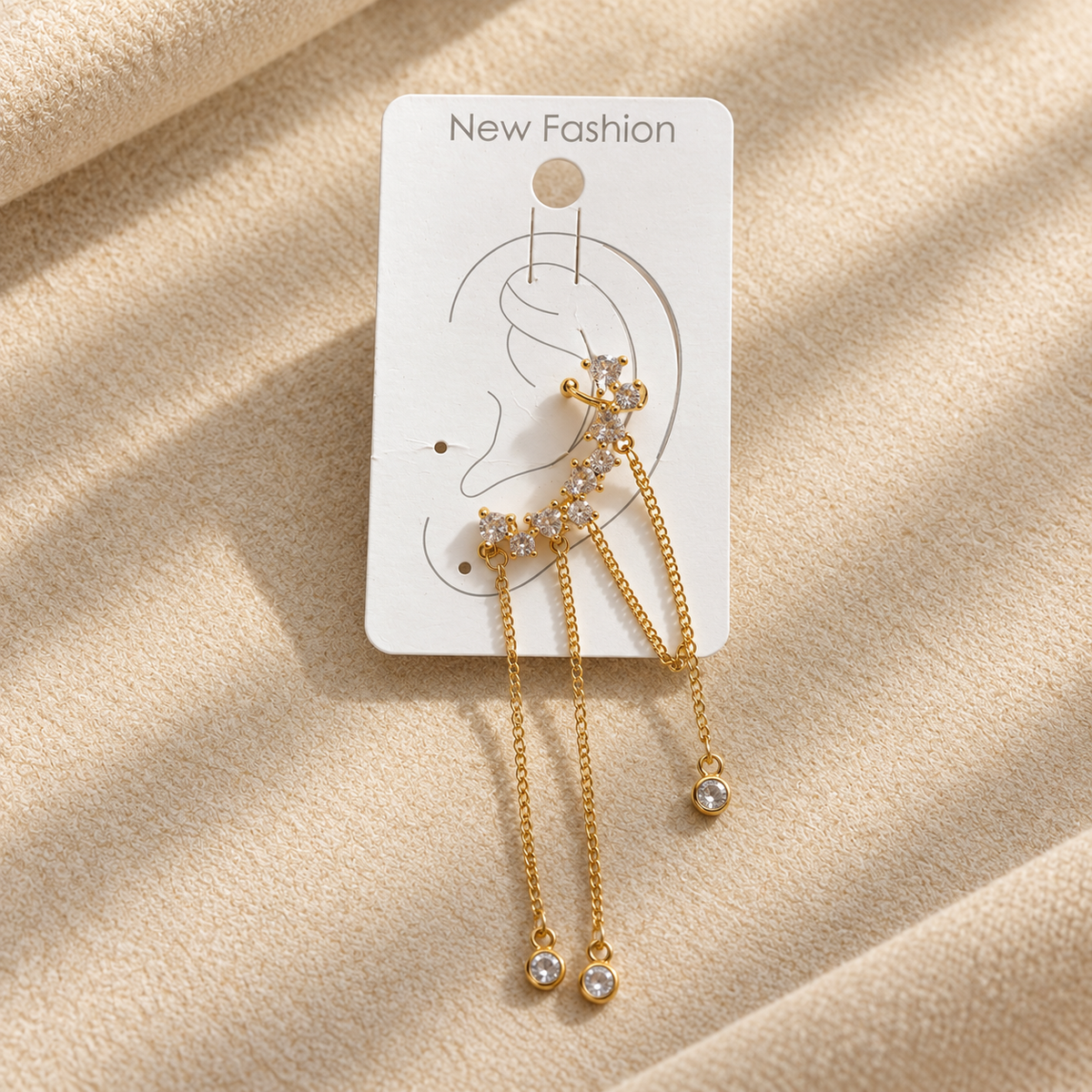 Celestia Gold Zirkon Taşlı Zincir Ear Cuff Küpe