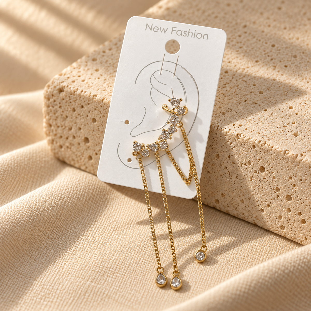 Celestia Gold Zirkon Taşlı Zincir Ear Cuff Küpe