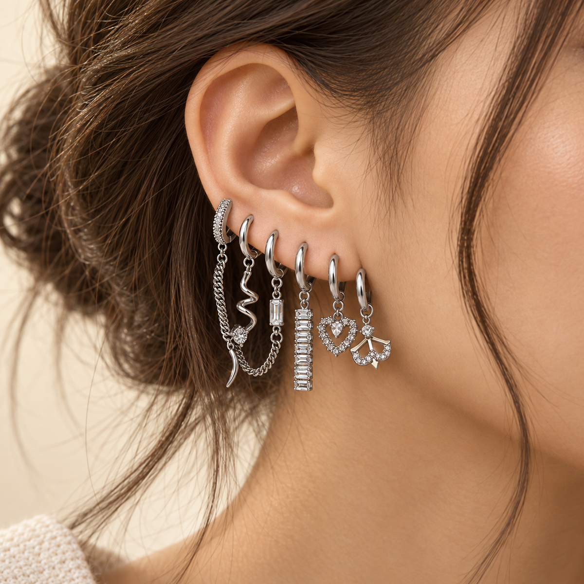 Astreviia VICE – 6’lı Zincir & Charm Küpe Seti | Tek Set, 6 Farklı Etki