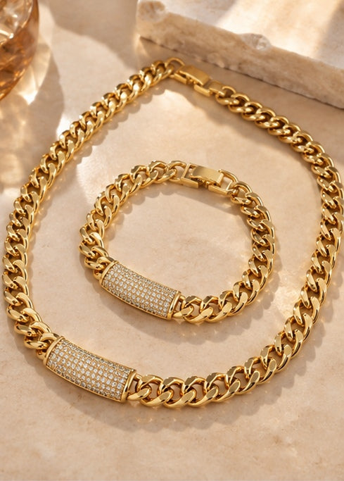 Xuping Gold Işıltı Kolye & Bileklik Seti – Güçlü Şık Zamansız